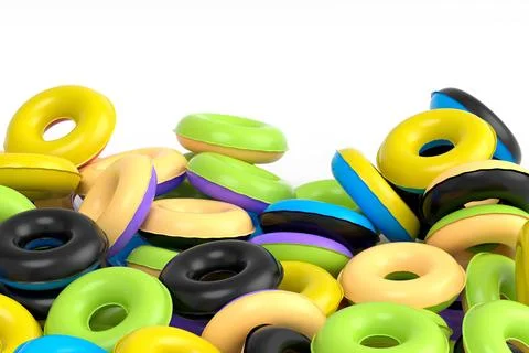 Pile of inflatable ring for swimming pool isolated on white background 스톡 일러스트