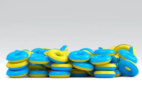 Pile of inflatable ring for swimming pool isolated on white background Illustrazione stock