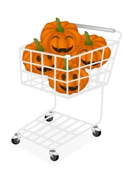 A Pile of Jack-o-Lantern Pumpkins in A Shopping Cart Stock Illustration