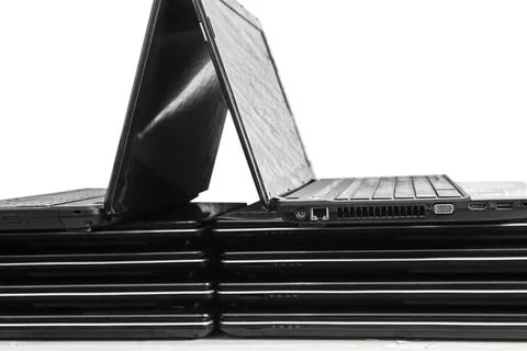Pile of laptops. Closeup. Stock Photos