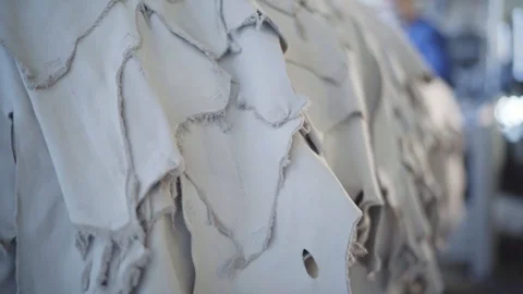 Pile of leather after primary processing. Stock Footage 121927163