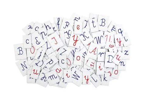 Pile of letters from a notebook on white background Stock-Fotos