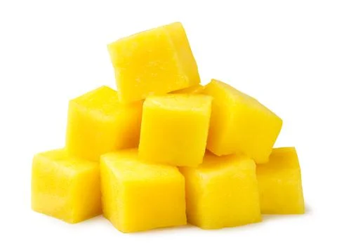 Pile of mango slice close-up on a white background. Isolated Stock Photos