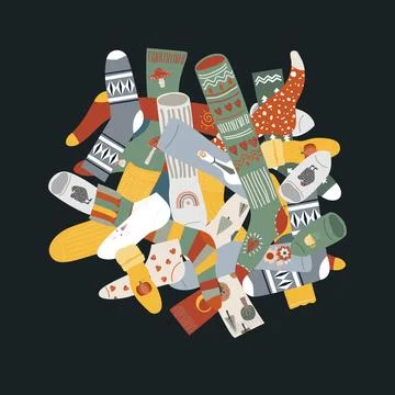 Pile of messy different socks. Vector isolated illustration Stock Illustration