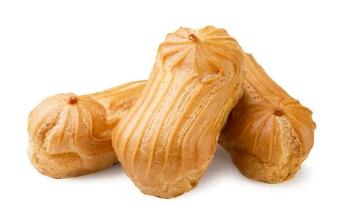 Pile of mini eclairs close-up on a white background. Isolated Foto stock