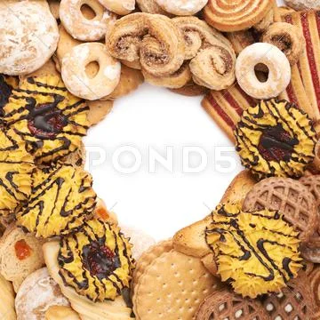 Pile of mix cookies isolated over the white background Stock Photos