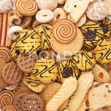 Pile of mix cookies isolated over the white background Stock Photos