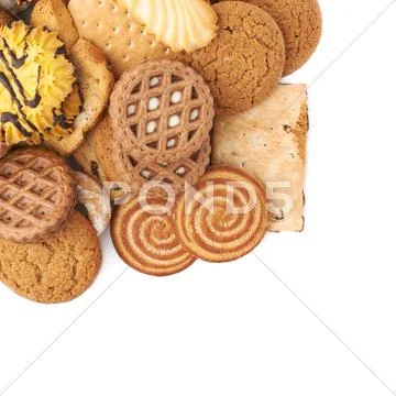 Pile of mix cookies isolated over the white background Stock Photos