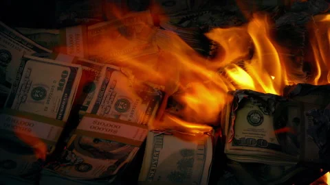 Pile Of Money Burning Video stock 283391660