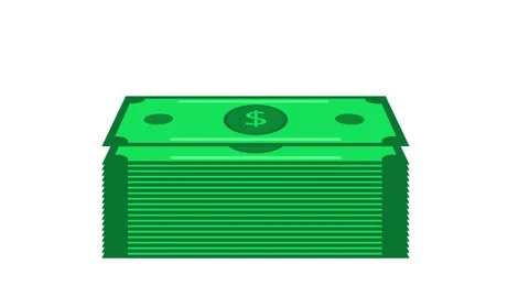 Pile Of Money Stack with Green Dollar Paper Failing In Order. Cartoon Anima.. Stock Footage 305697164