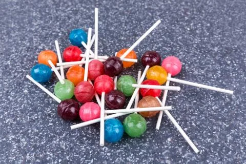 Pile of multicolored candy suckers Stock-Fotos