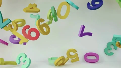 Pile of multicolored numbers falling and bouncing on white background Stock Footage 264101879