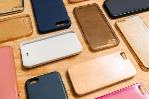Pile of multicolored plastic back covers for mobile phone. Choice of smart phone Stock Photos