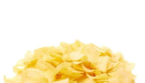 Pile of multiple potato chips isolated Stock Photos