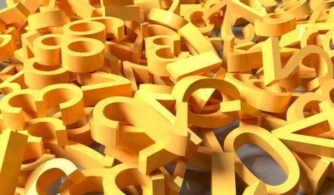 Pile of numbers on white reflective surface Stock Illustration