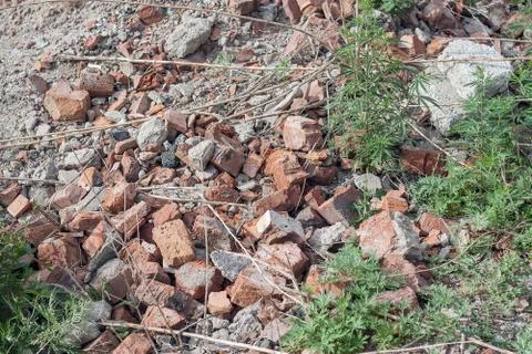 Pile of old broken bricks Stock Photos