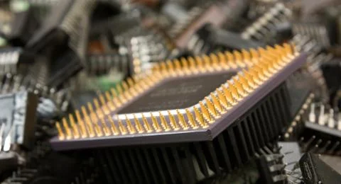 Pile old electronic chip 스톡 사진