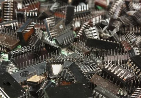 Pile old electronic chip Foto stock
