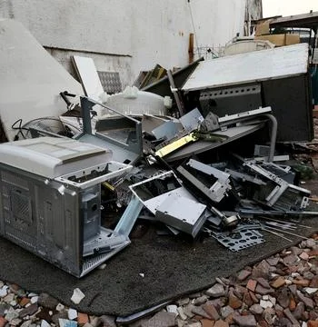 Pile of old electronics scrap Stock Photos