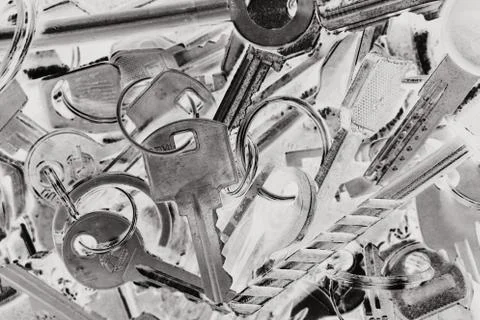 A Pile of old Keys different shapes and colors. Stock Photos