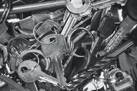 A Pile of old Keys different shapes and colors. Stock Photos