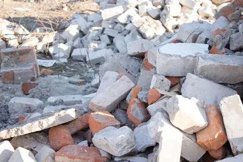 Pile of old used bricks. construction of houses. background 写真素材