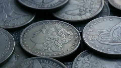 Pile Of One Dollar Coins. Loop Stock Footage 101419780
