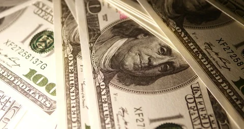 A pile of one hundred US banknotes. Cash of hundred dollar bills. Stock Footage 122409602