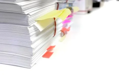 Pile or Stack of Papers with Tags and Notes Stock Photos