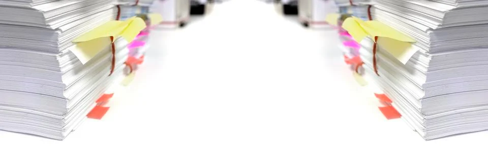 Pile or Stack of Papers with Tags and Notes Foto stock