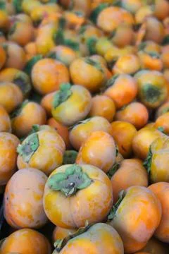 Pile of orange persimmons vertical Stock Photos