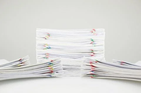 Pile overload document have blur pile paperwork around Stock Photos