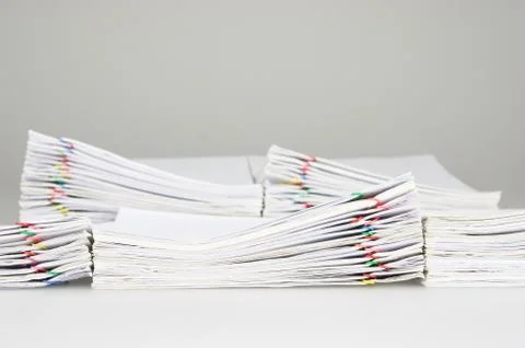 Pile overload document have blur pile paperwork as background Stock Photos