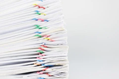 Pile overload document place on white background Stock Photos