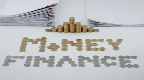 Pile overload paperwork and step pile of gold coins time lapse Stock Footage 67970907