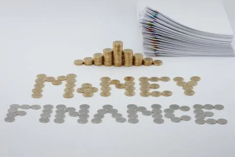 Pile overload paperwork and step pile of gold coins Stock Photos
