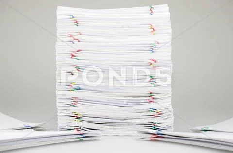 Pile overload paperwork have blur pile document around Stock Photos