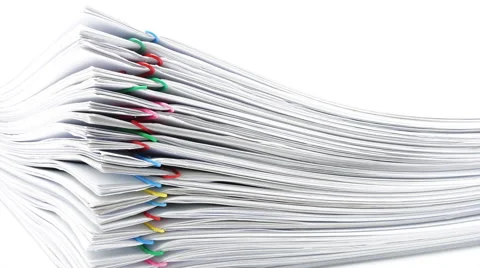 Pile overload paperwork on white background time lapse Stock Footage 66585995