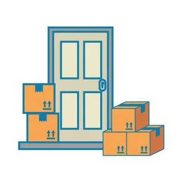 Pile packing boxes with door Stock Illustration