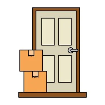Pile packing boxes with door Stock Illustration