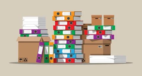 Pile of paper documents and file folders. Stock Illustration