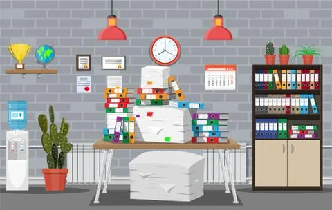 Pile of paper documents and file folders. Stock Illustration