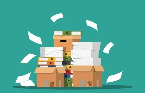 Pile of paper documents and file folders. Illustrazione stock