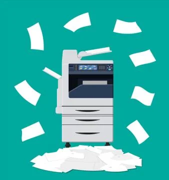 Pile of paper documents and printer Stockillustratie