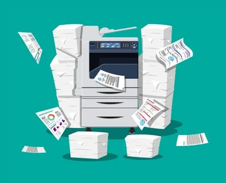 Pile of paper documents and printer Stockillustratie