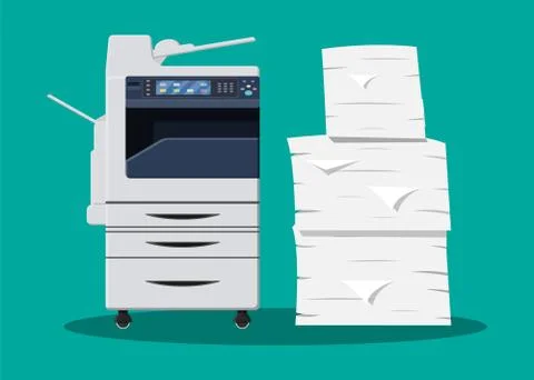 Pile of paper documents and printer Stock Illustration