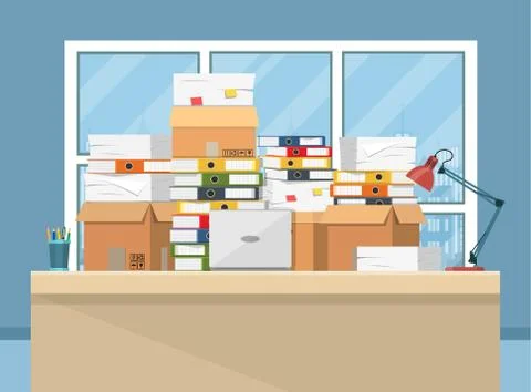 Pile of paper documents on office table Stock Illustration