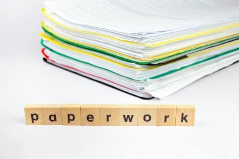 Pile of papers with text paperwork Stock Photos