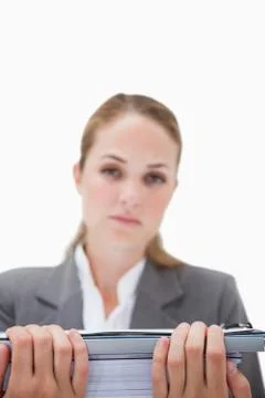Pile of paperwork being held by office employee Stock Photos