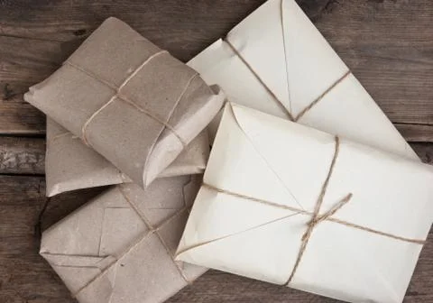 Pile parcel wrapped 스톡 사진